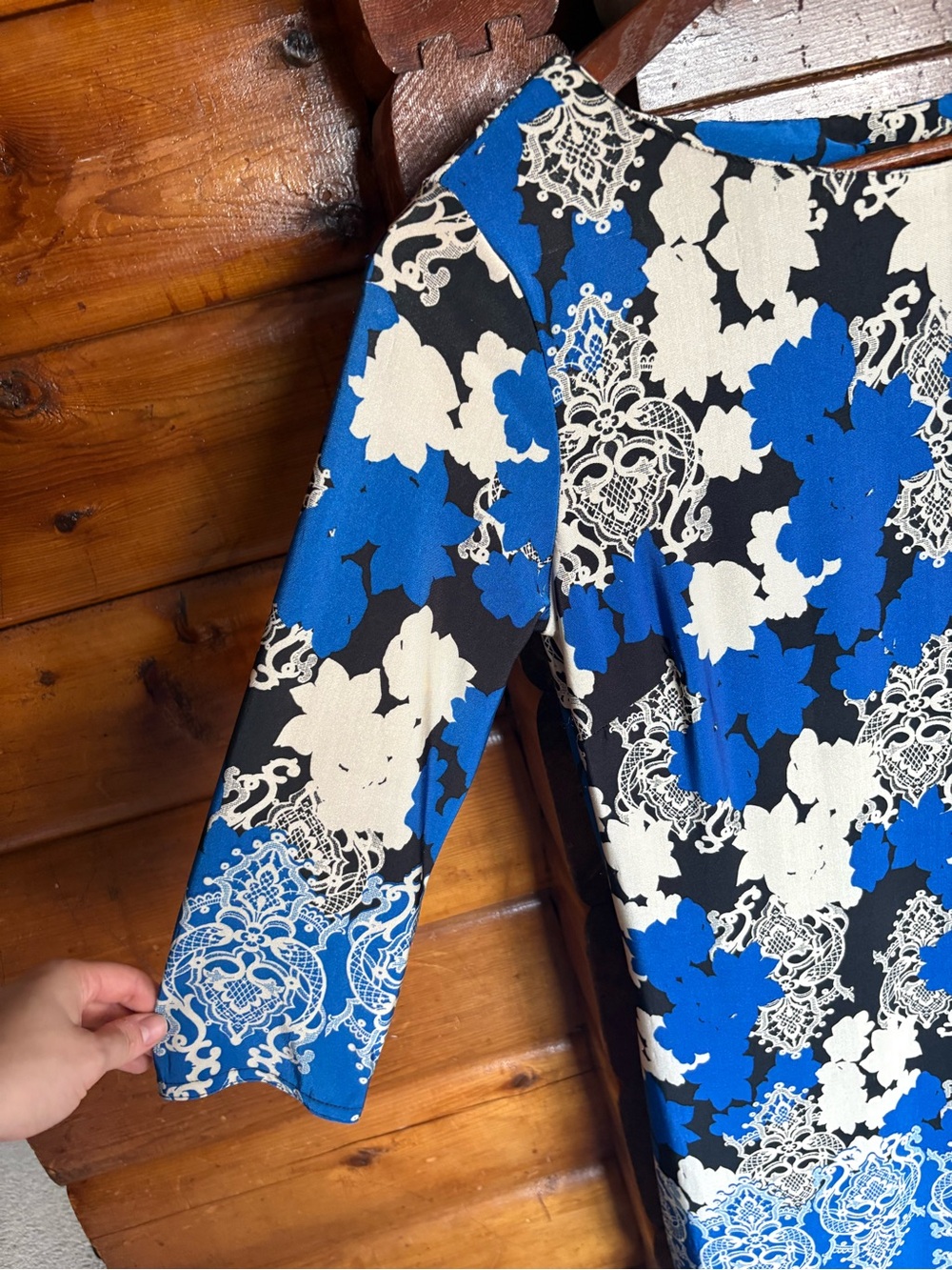 Royal Blue Floral Sheath Dress Stretch Career Wedding Guest Size 6 Office - Picture 4 of 10